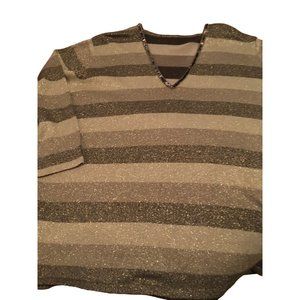 Golden Striped Gold Shimmery Sweater size 1X 3/4 length sleeves